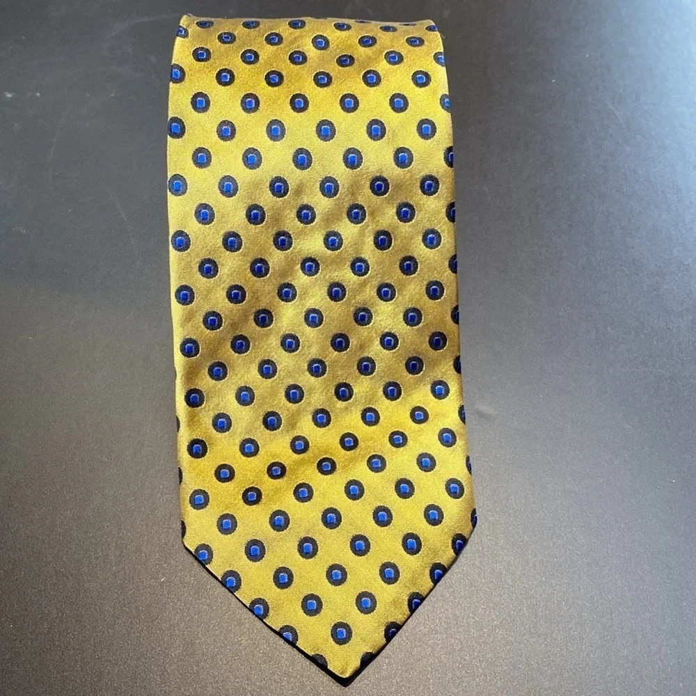 Innocenti Italy x Tom James Silk Tie Geometric OAP Gold Cobalt Blue Black